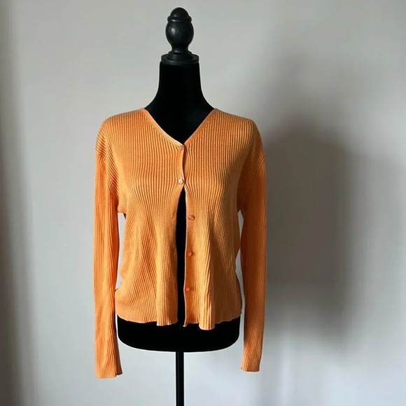 k.b collections long sleeve button down Orange Cardigan - Picture 1 of 8